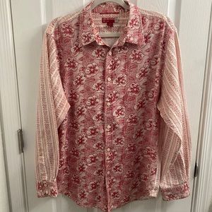 Men's GUESS Dress Shirt Large Printed Floral Mixed Material Long Sleeve